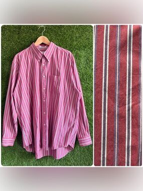 London 18 36 Striped Cotton Long Sleeve Button Down Dress Shirt